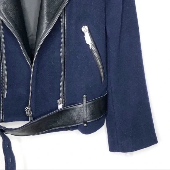 NWT JOIE FAYANA WOOL- LEATHER COZY NAVY MOTO JACKET - Picture 7 of 13